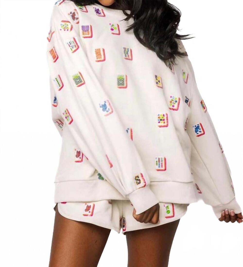 NEW QUEEN OF SPARKLES mahjong tiles sweatshirt in beige multi